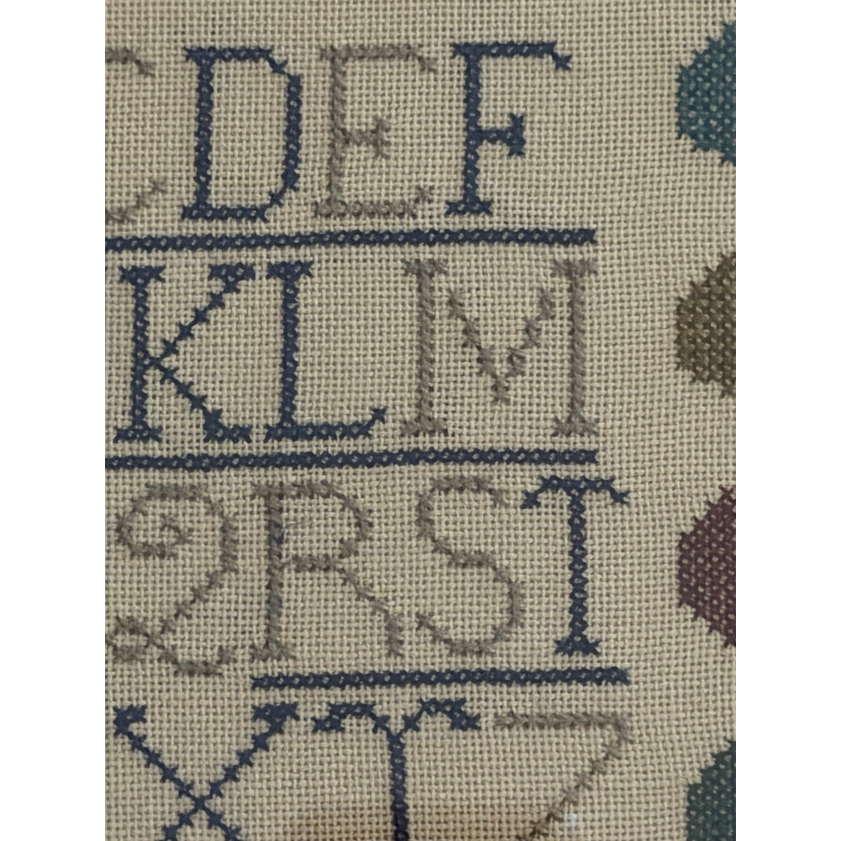Vintage Cross Stitch Alphabet Sampler Framed Needlework Folk Art Hearts 8x10 – additional view 5