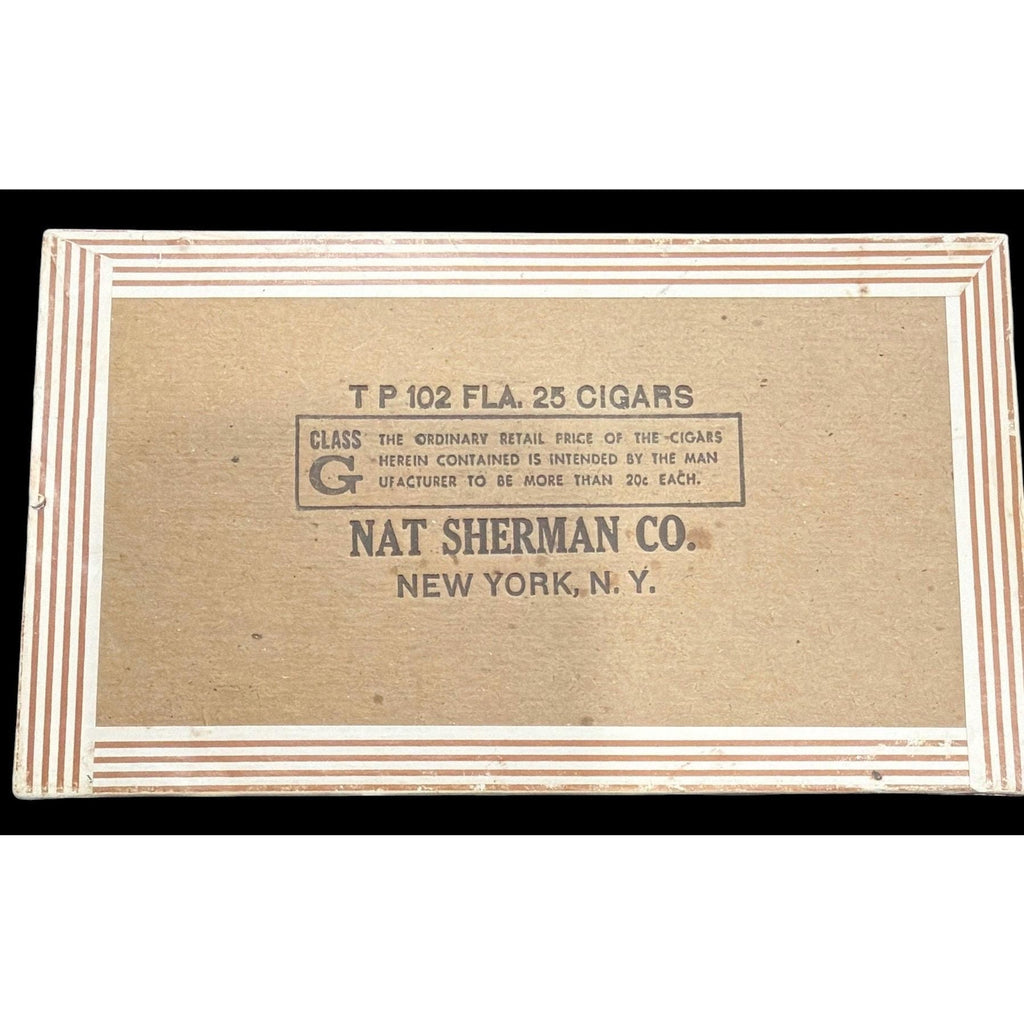 Vintage Nat Sherman Cigar Box Wood Churchill Double Claro Tobacciana