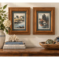 Vintage Coastal Harbor Prints Pair Heavy Solid Oak Frames Double Matted 10x8 – main view