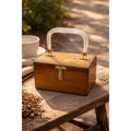Vintage Wooden Box Purse with Pearl Lucite Handle – Mid Century Style Bag
