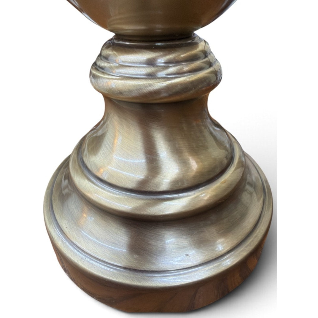 Pair Vintage Brass Tone Urn Table Lamps Pear Shades 25.5 Inch
