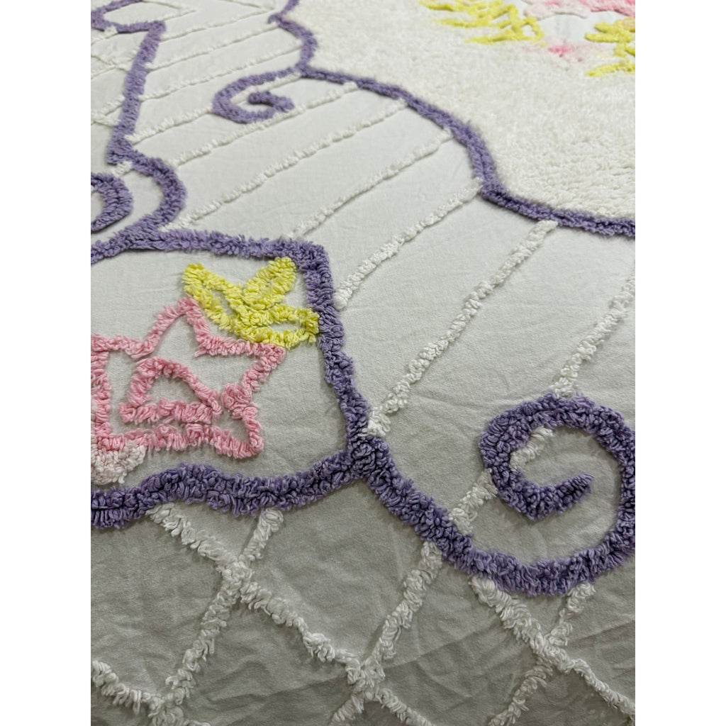Vintage Chenille Bedspread King 108 x 122 Floral Lavender Pink Yellow – additional view 8