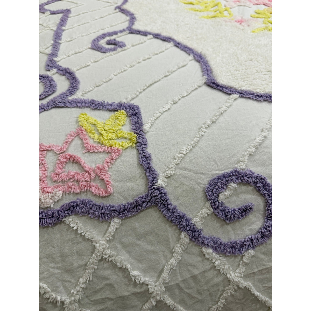 Vintage Chenille Bedspread King 108 x 122 Floral Lavender Pink Yellow – additional view 8
