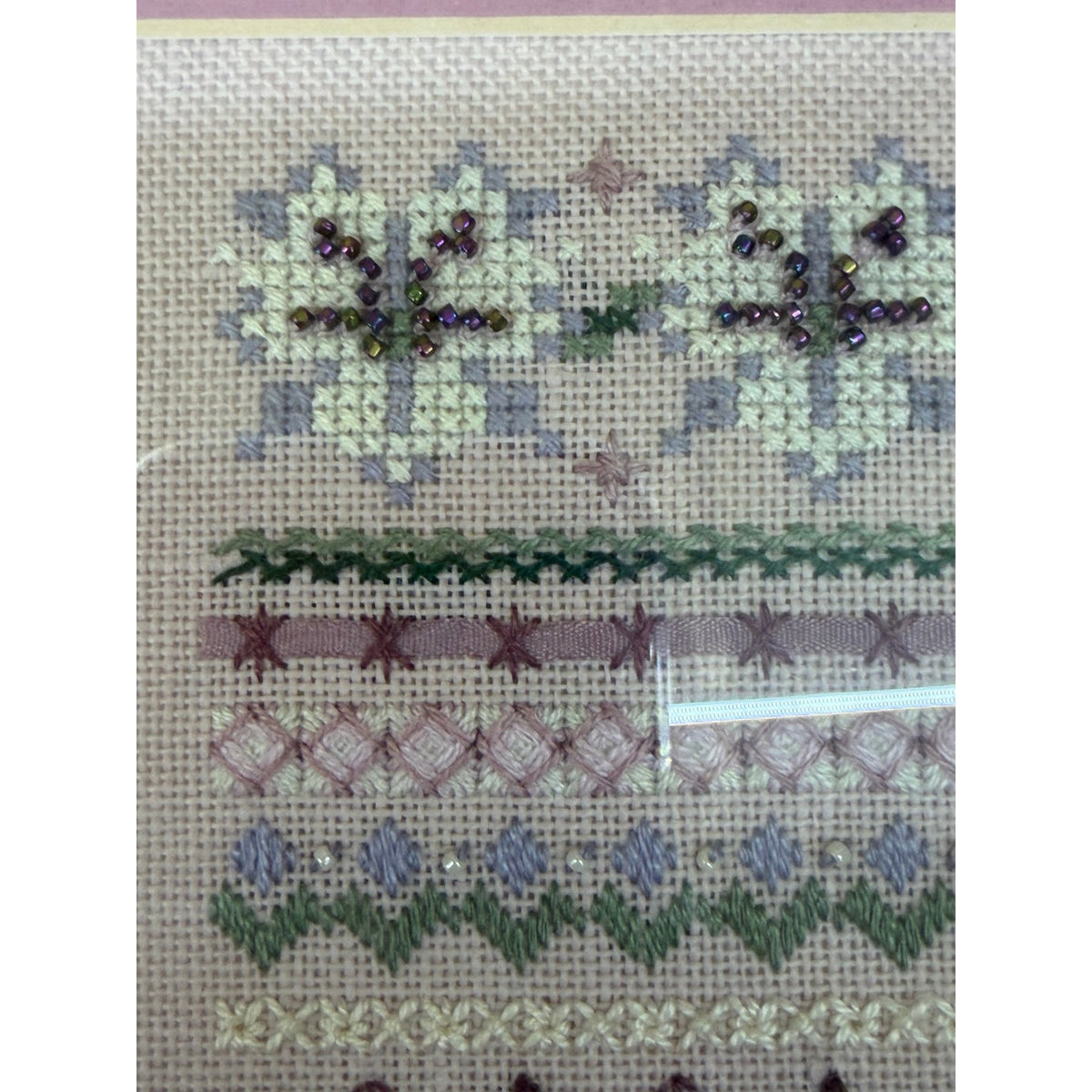 Just Nan Silver Needle Cross Stitch Sampler Beaded Framed Vintage 1994 – additional view 6