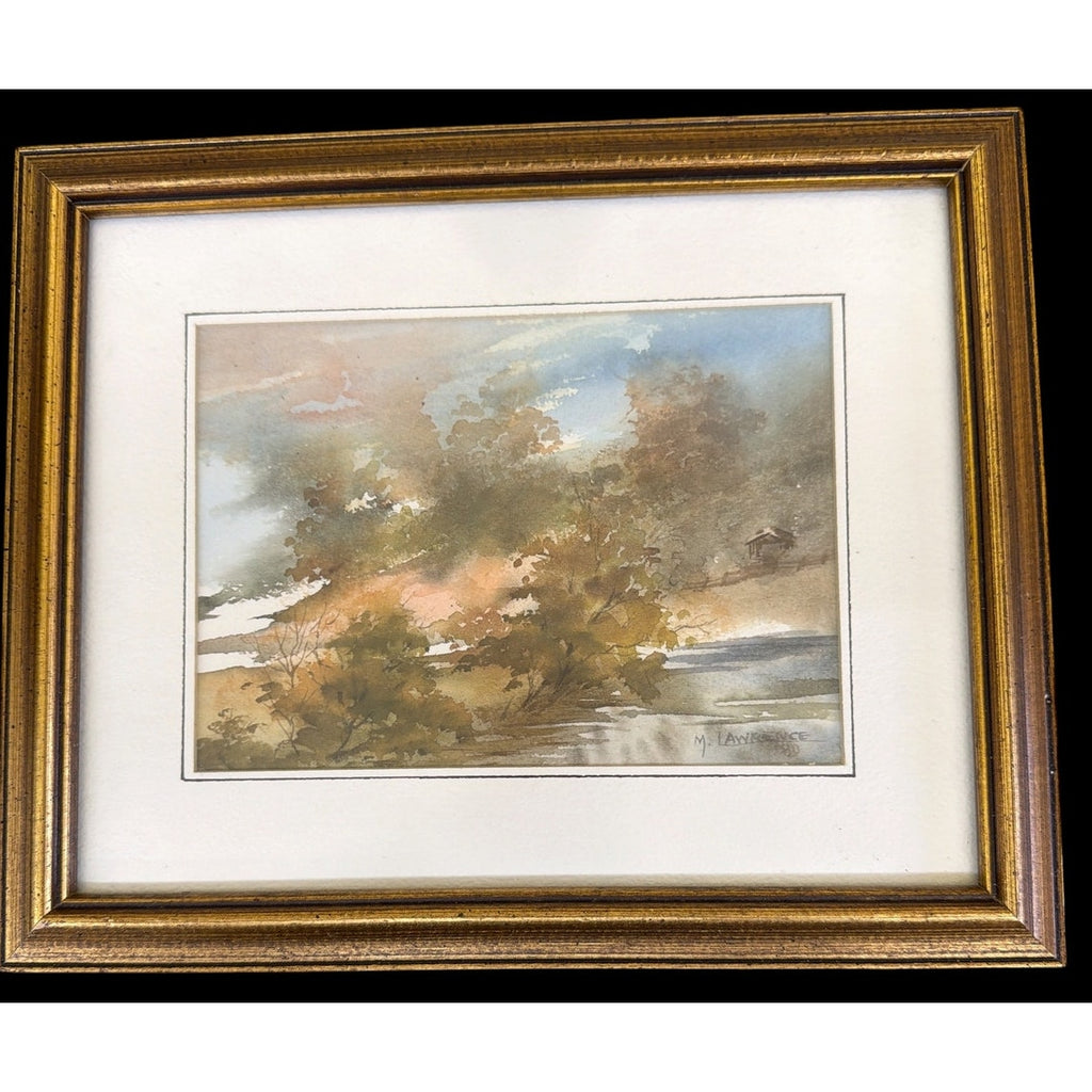 Original Signed Watercolor Landscape Painting Framed M. Lawrence 1980