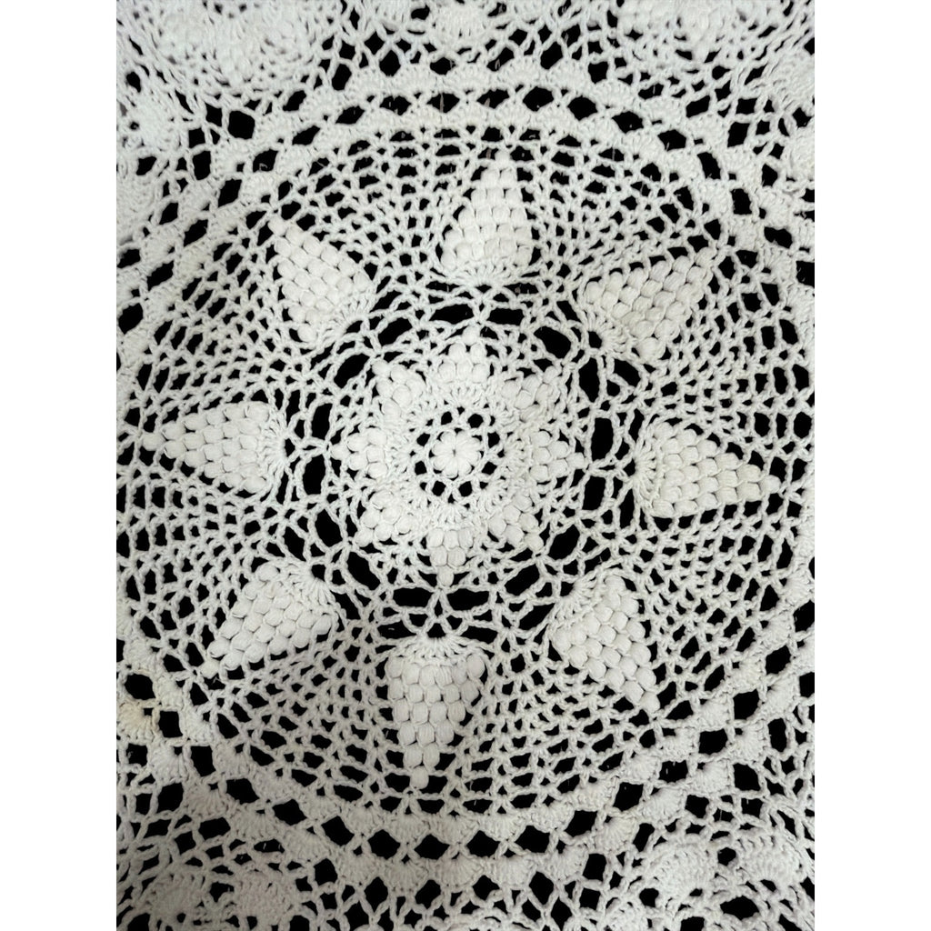 Vintage Hand Crochet Lace Tablecloth 57" Round Floral Wedding Table Linen – additional view 9