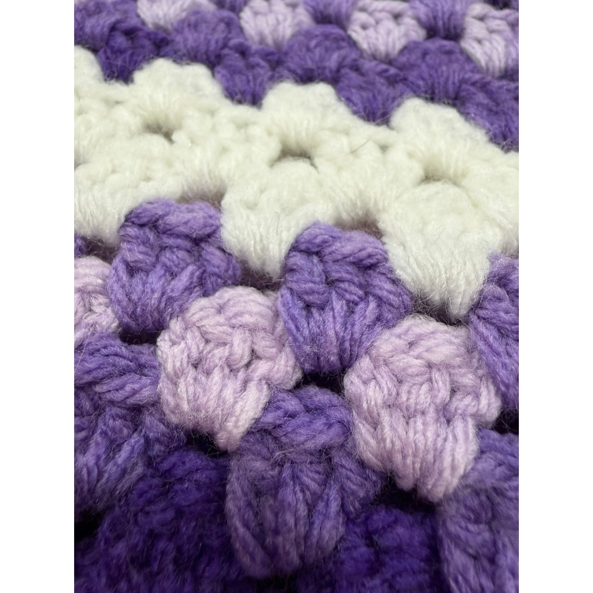 Handmade Crochet Afghan Purple Lavender Cream Granny Stitch Blanket 60" Square