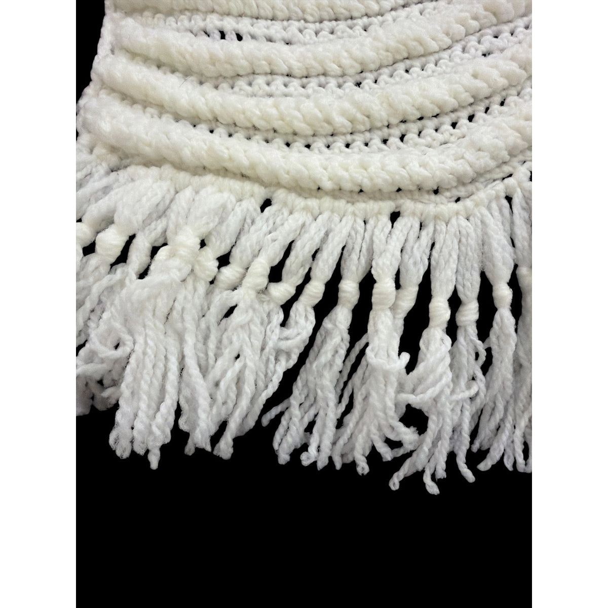 Handmade Crochet Sampler Afghan Winter White Textured Fringe 45 x 64 – additional view 3