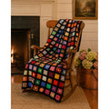 Vintage Handmade Granny Square Afghan Throw Black Crochet Blanket 78 x 52