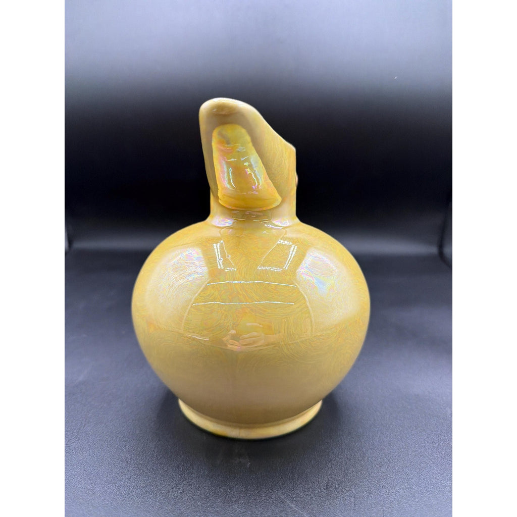 Vintage Art Pottery Ewer – Iridescent Bird Form Vase with 22K Gold Handle (USA)