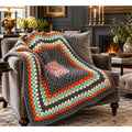 Vintage Atomic Autumn orange aqua and gray crochet lap afghan