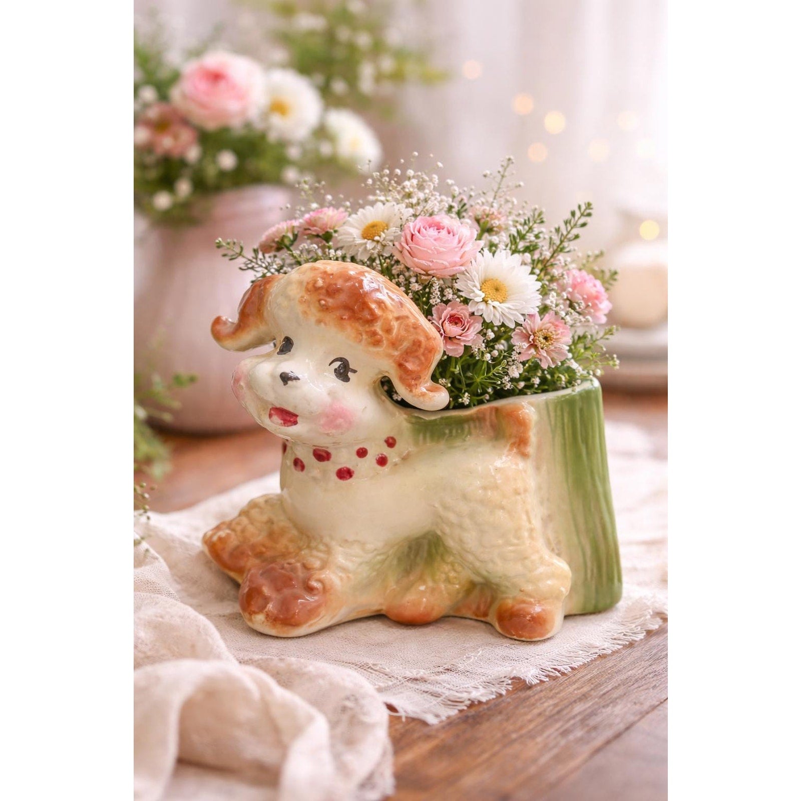 Vintage 1950s Poodle Planter: Kitsch Ceramic Dog Vase, Mid-Century Japan Decor