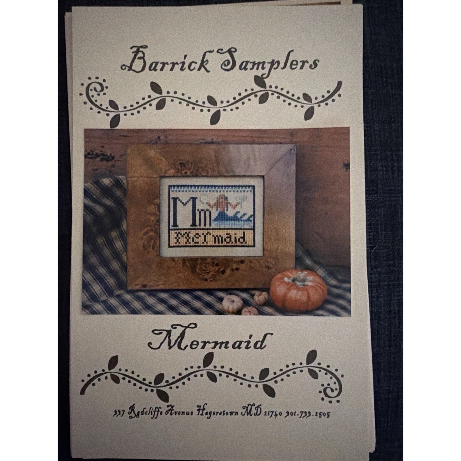 Barrick Samplers Mermaid Primitive Cross Stitch Pattern OOP