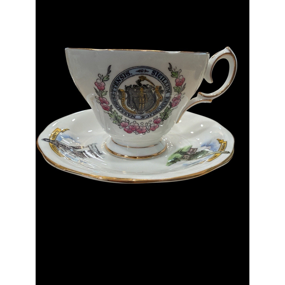 Vintage Queen Anne England Plymouth Rock Massachusetts Teacup Saucer Set