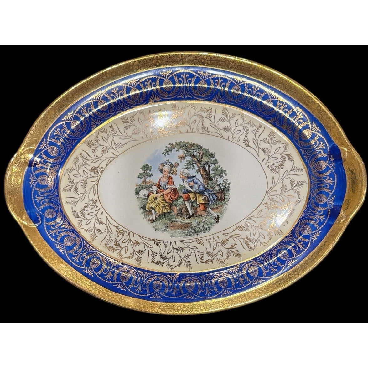 Taylor Smith Taylor Bromley Oval Serving Platter Cobalt Blue 22K Gold USA