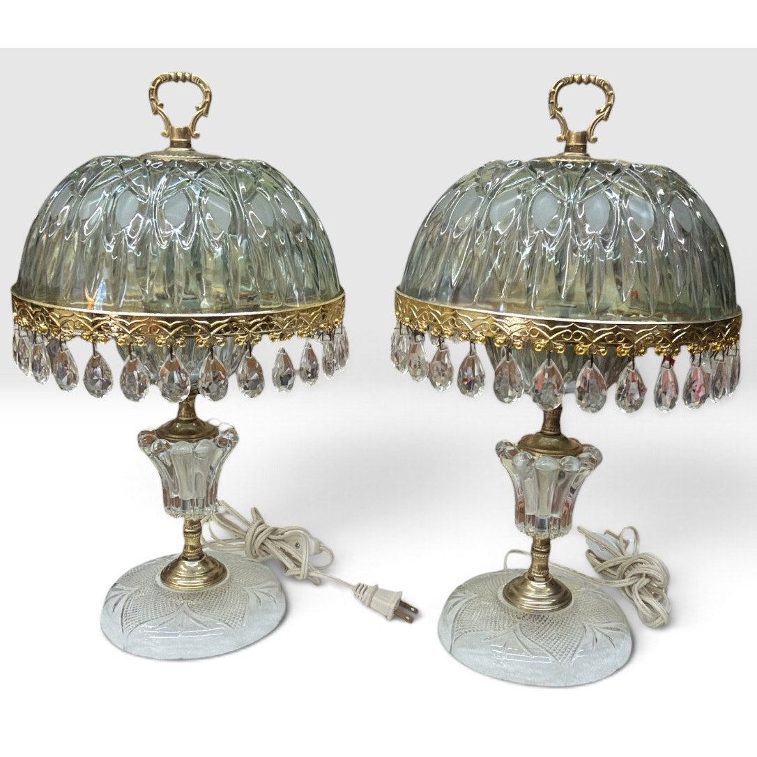 Pair Vintage Michelotti Aqua Glass Boudoir Lamps Made in Holland 16" – additional view 2