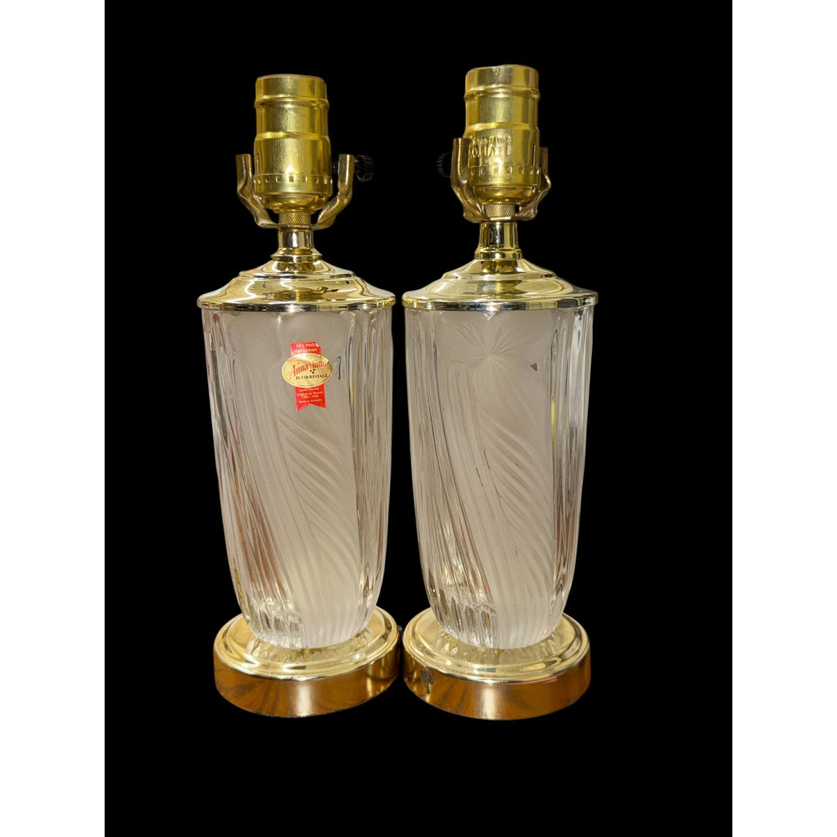 Anna Hütte German Lead Crystal Lamps Pair Hand Cut 24% PbO NOS Vintage