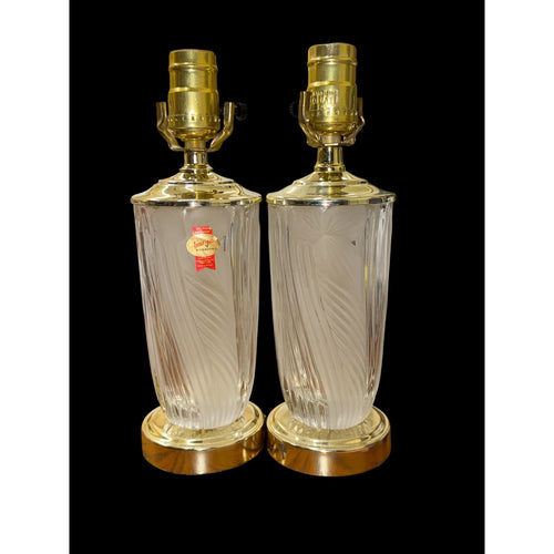 Anna Hütte German Lead Crystal Lamps Pair Hand Cut 24% PbO NOS Vintage