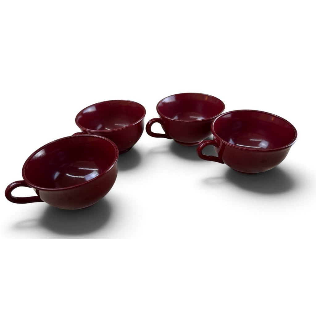 Vintage Hazel Atlas Crimson Red Glass Coffee Cups Set of 4 Mid Century – additional view 2