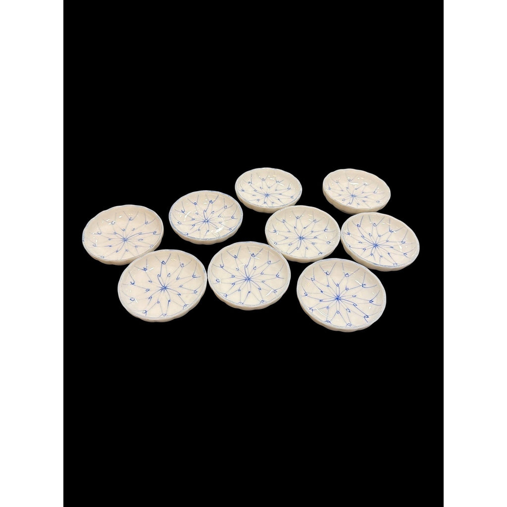 Set of 9 Vintage Japanese Hand-Painted Kobachi Dishes, Blue White Porcelain Sauce Bowls