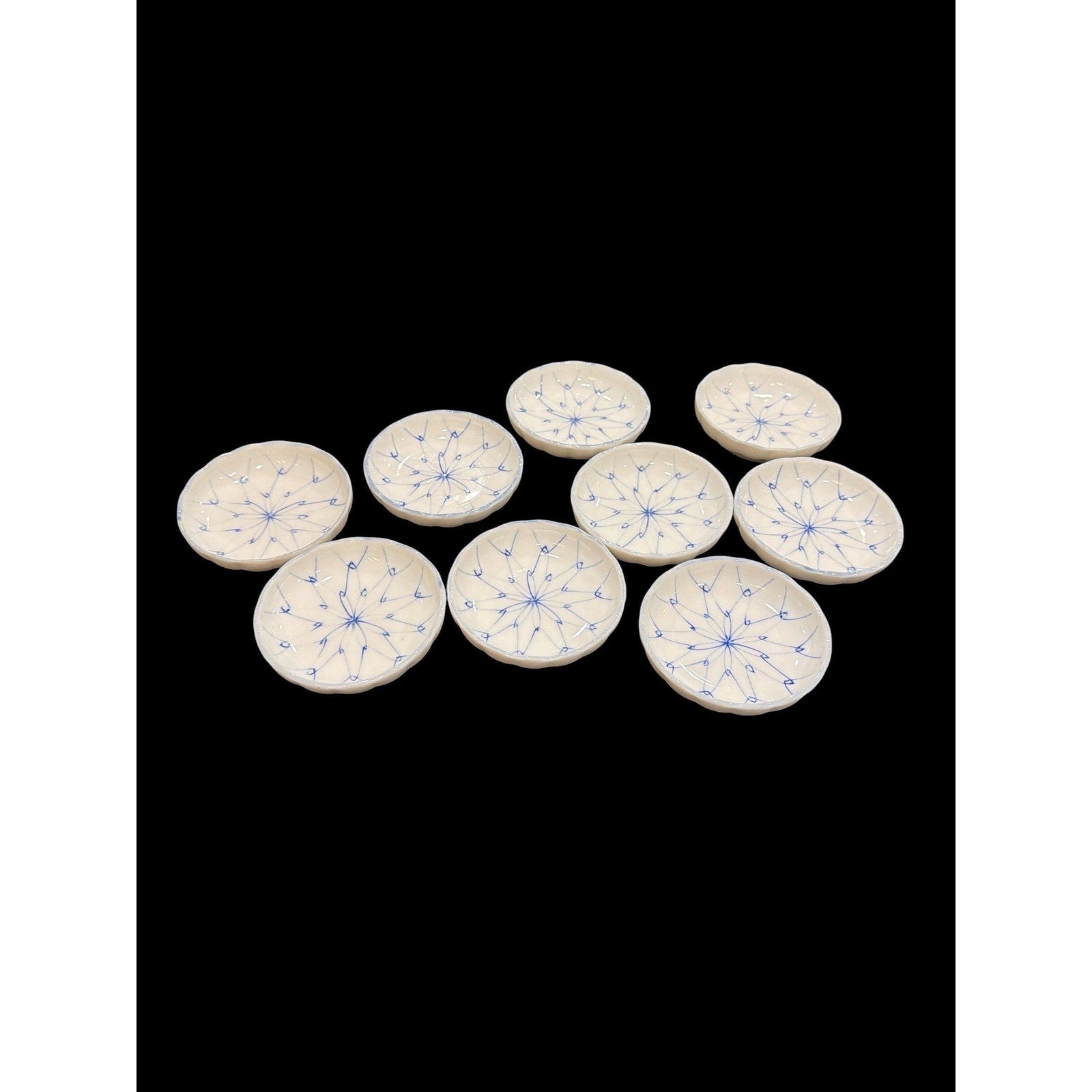 Set of 9 Vintage Japanese Hand-Painted Kobachi Dishes, Blue White Porcelain Sauce Bowls