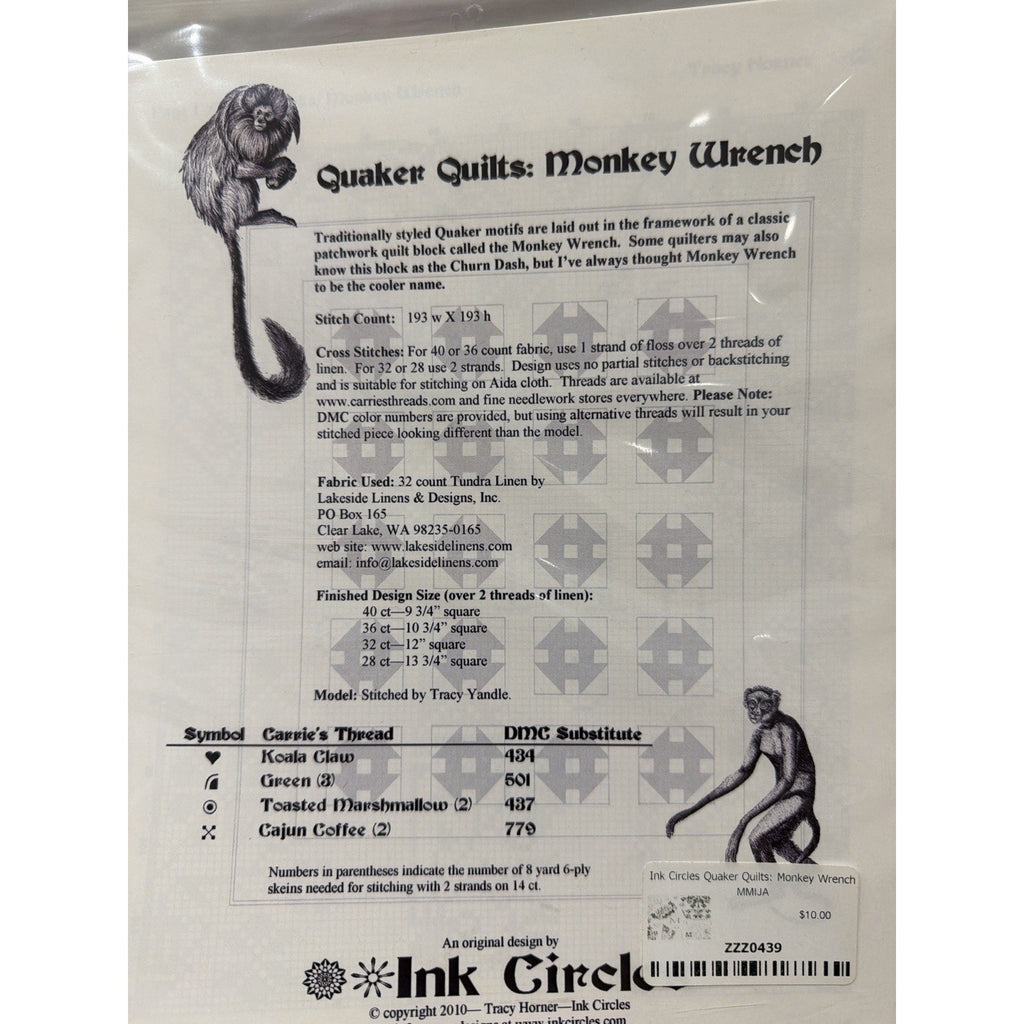 INK CIRCLES Quaker Quilts Monkey Wrench S5 Cross Stitch Pattern
