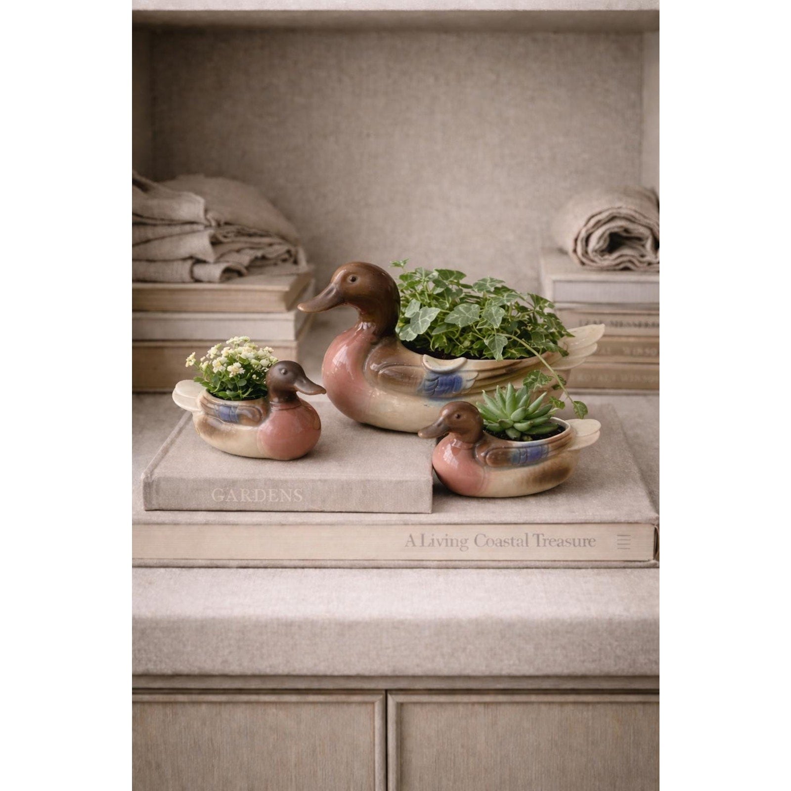 Set of 3 Royal Windsor Ceramic Duck Planters – Cottage Decor Accent Pieces