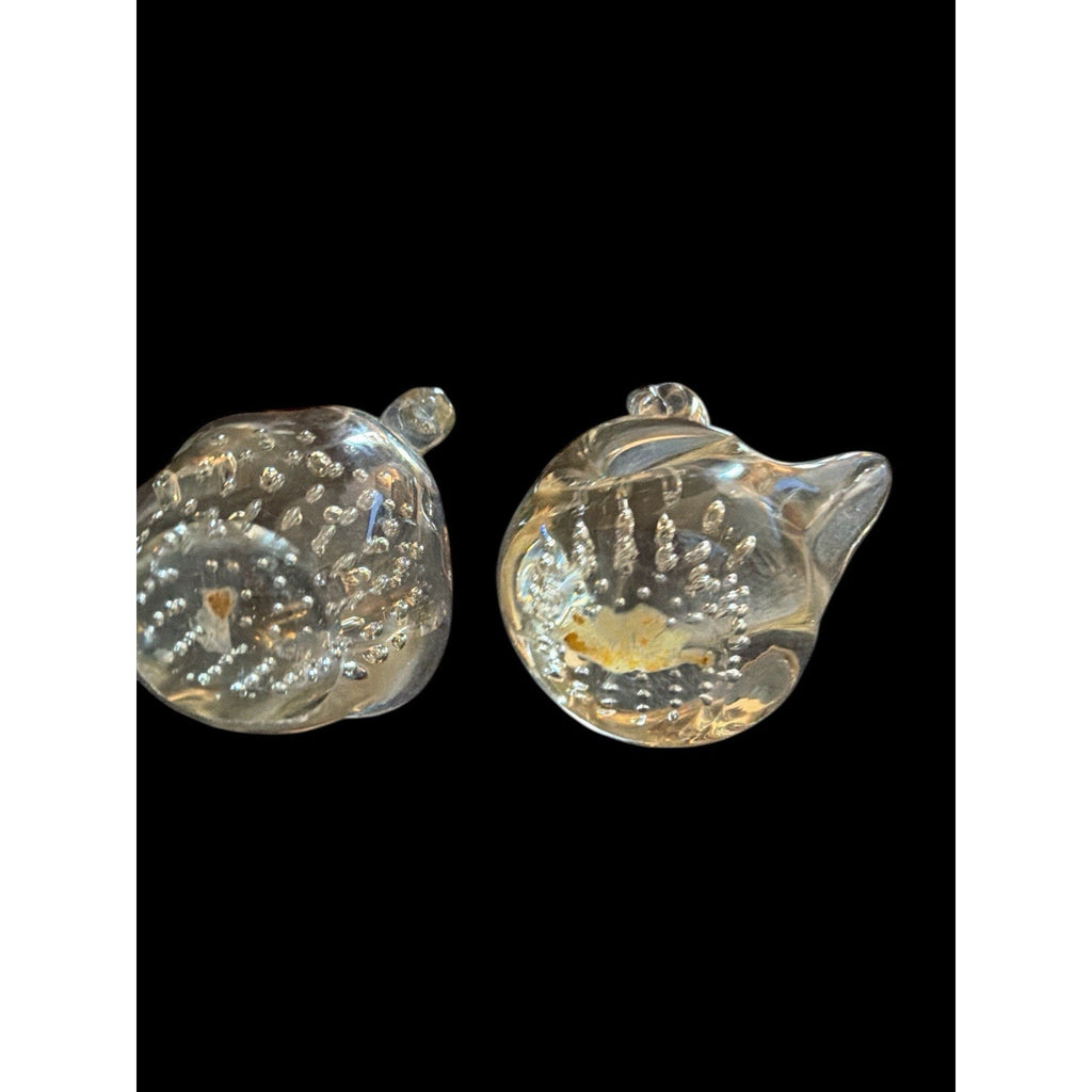 Vintage Hand Blown Art Glass Swan Figurines Pair Bullicante Clear Glass