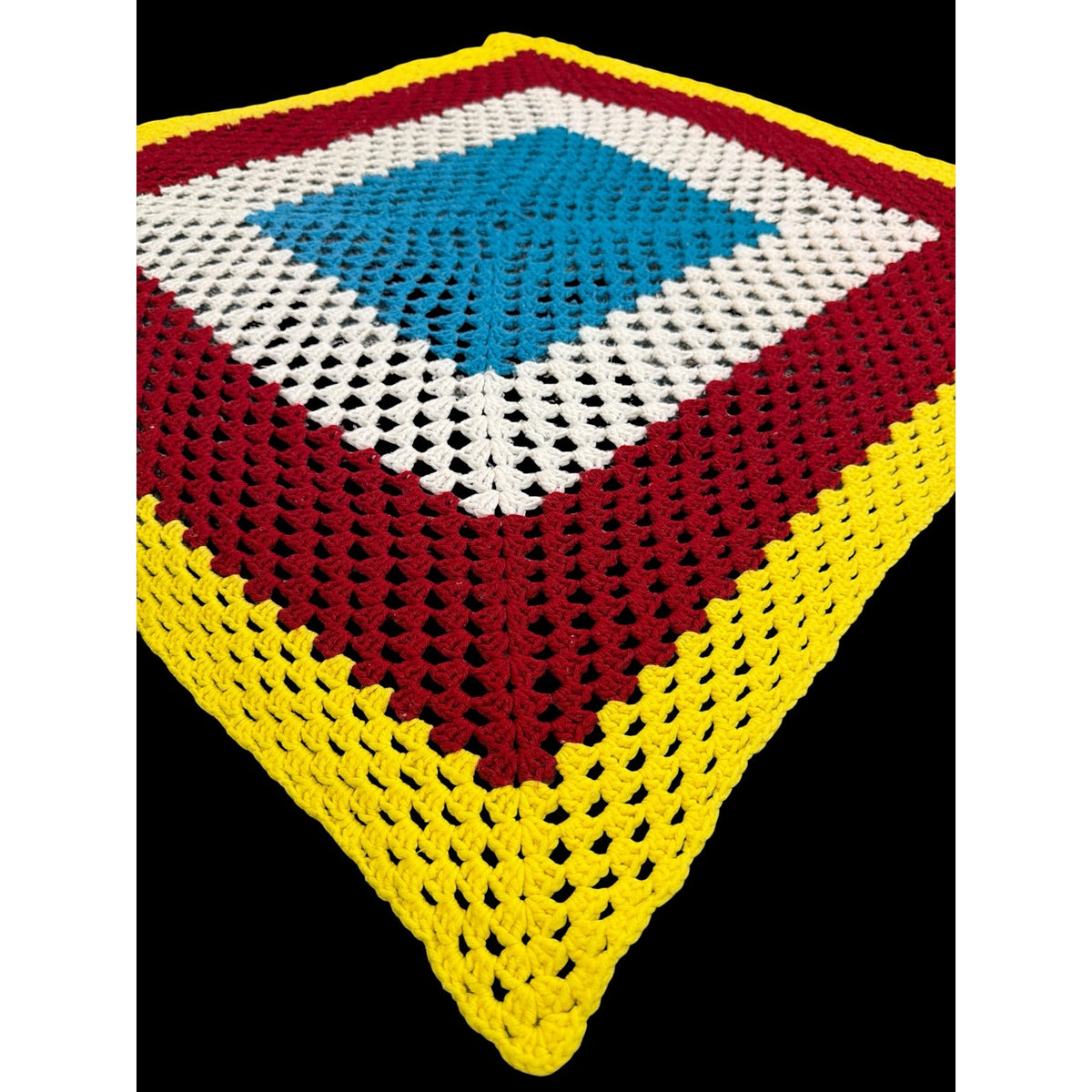 Vintage Color Block Granny Square Crochet Afghan 45" Retro Handmade Throw – additional view 3