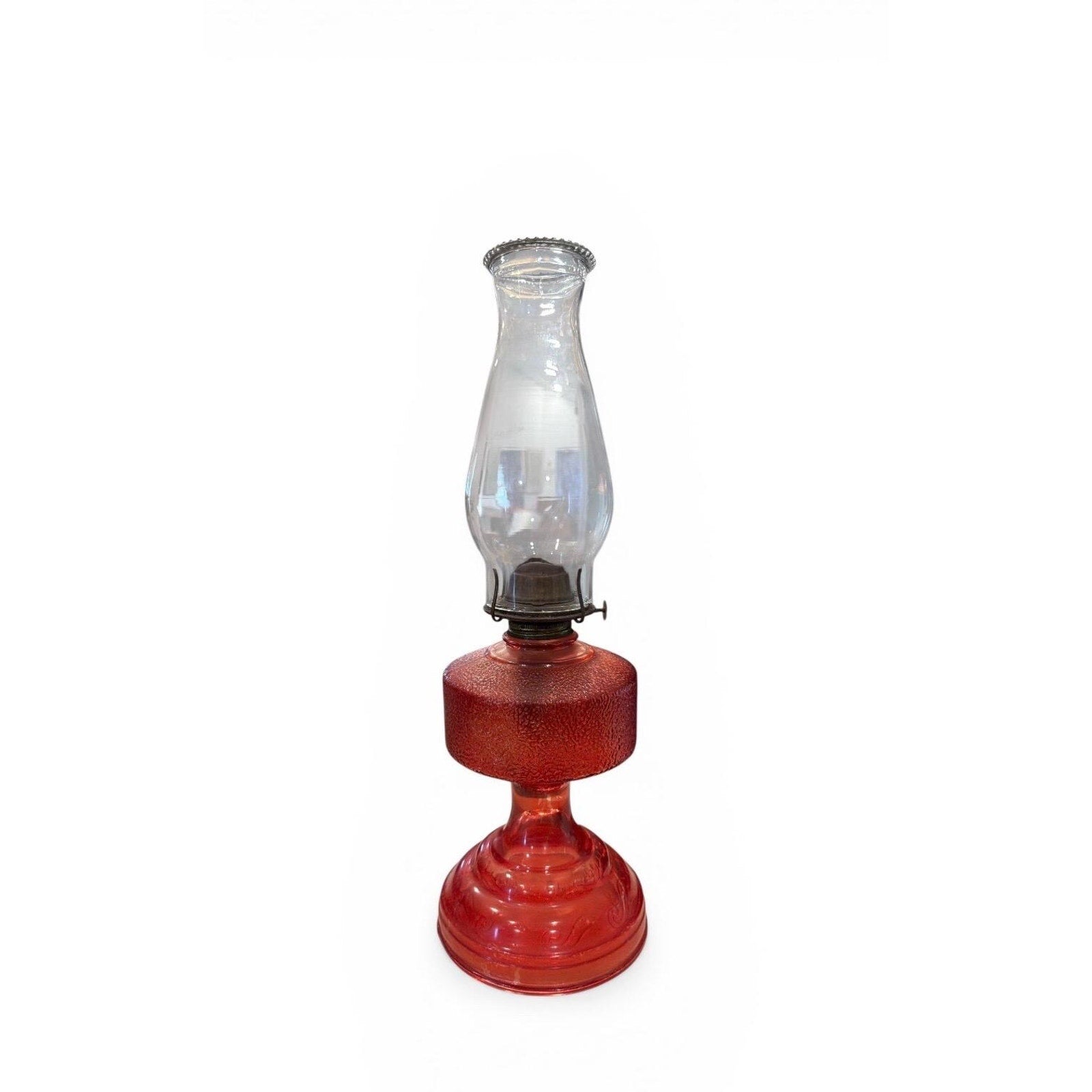 Antique Red Glass Oil Lamp P&A Burner Victorian Kerosene Lamp