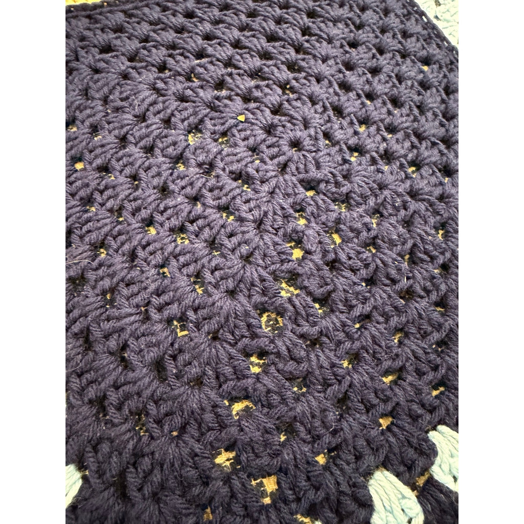 Handmade Crochet Patchwork Afghan Blanket Navy Blue Tan 45 x 45