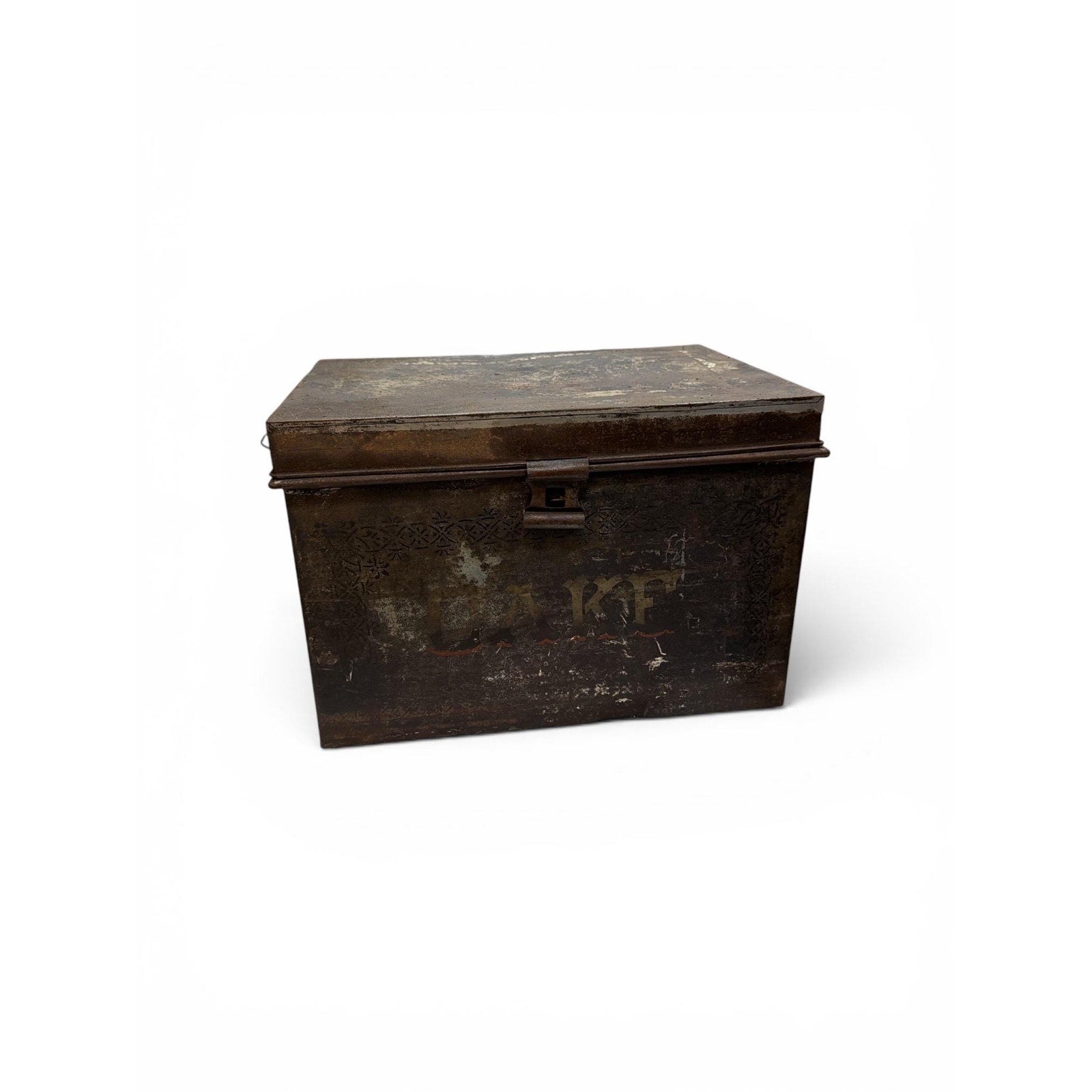 Antique CAKE Tin Box | Rustic Farmhouse Kitchen Storage, Metal Pantry Accent
