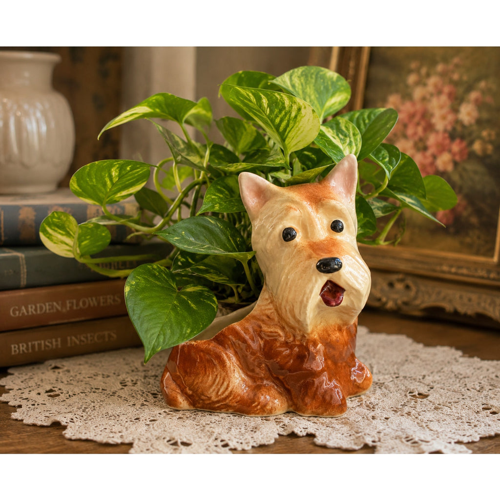 Vintage Royal Copley Scottie Dog Planter, Mid Century Ceramic Scottish Terrier
