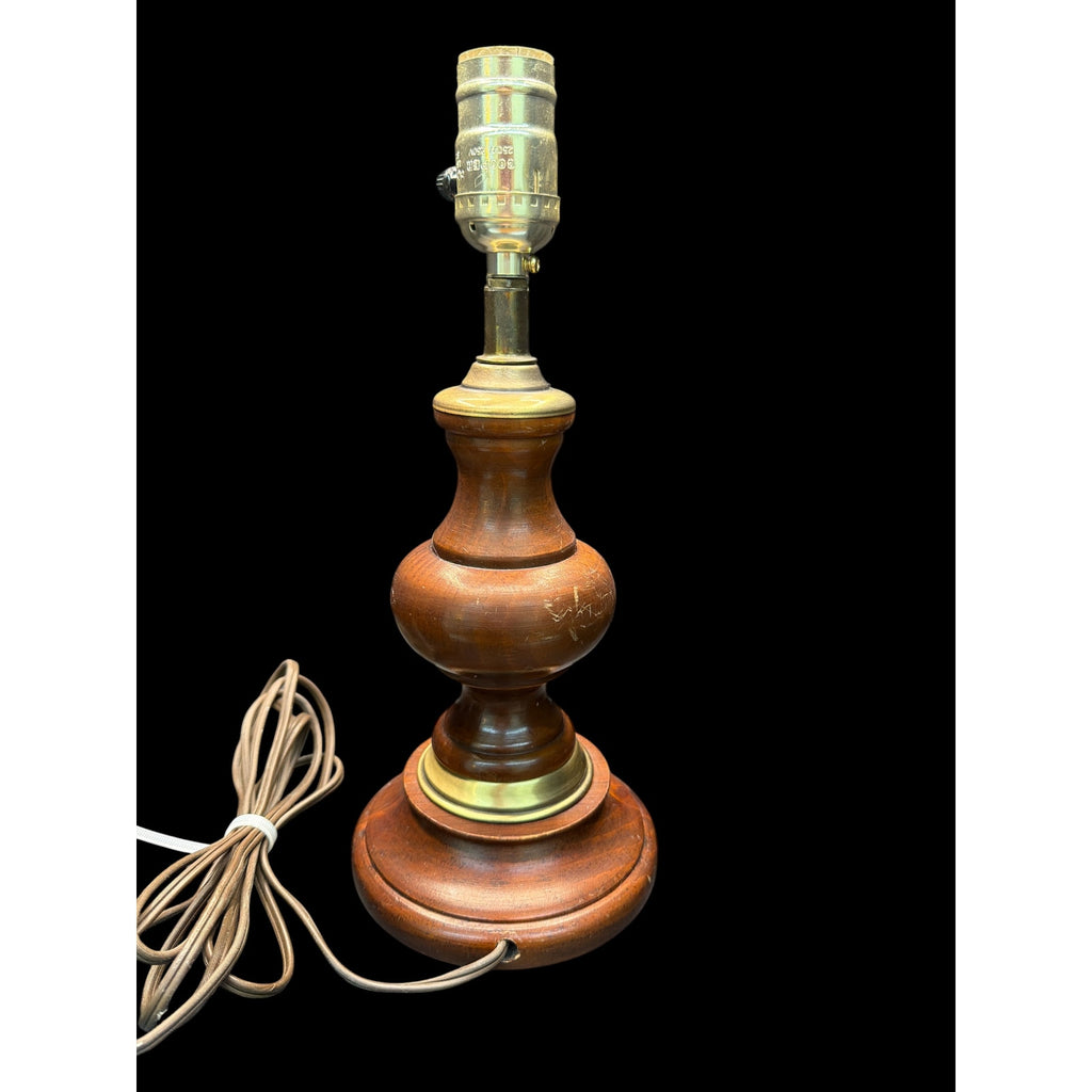 Vintage Turned Wood & Brass Table Lamp, Colonial Style Accent Desk Lamp