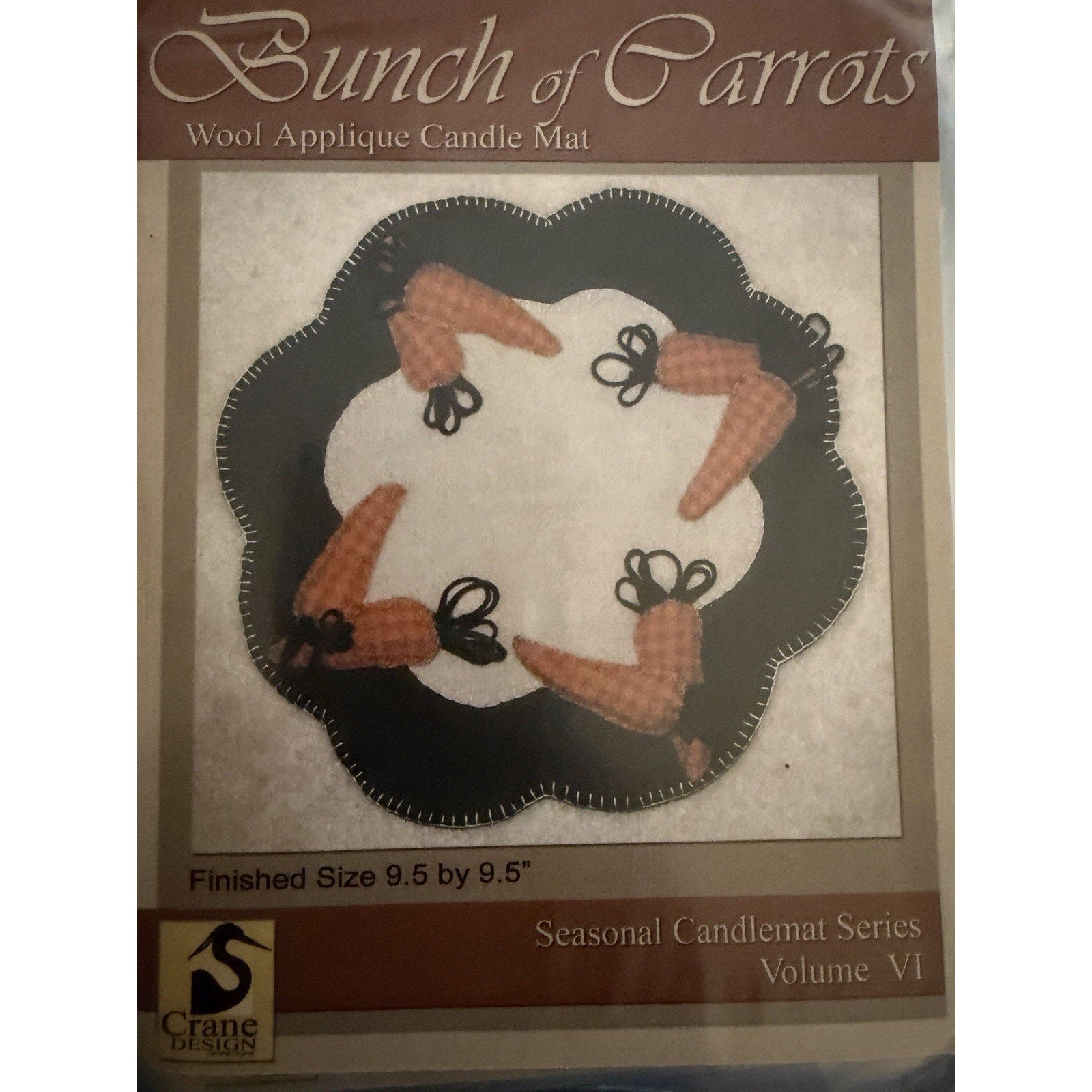 Crane Design Bunch of Carrots Wool Applique Candle Mat Pattern