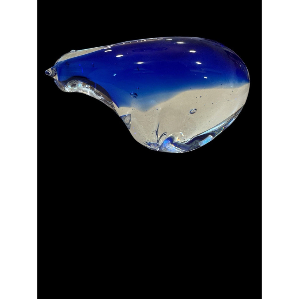 Hand Blown Blue & Clear Glass Polar Bear Paperweight / Murano Style 4 1/2" x 3"