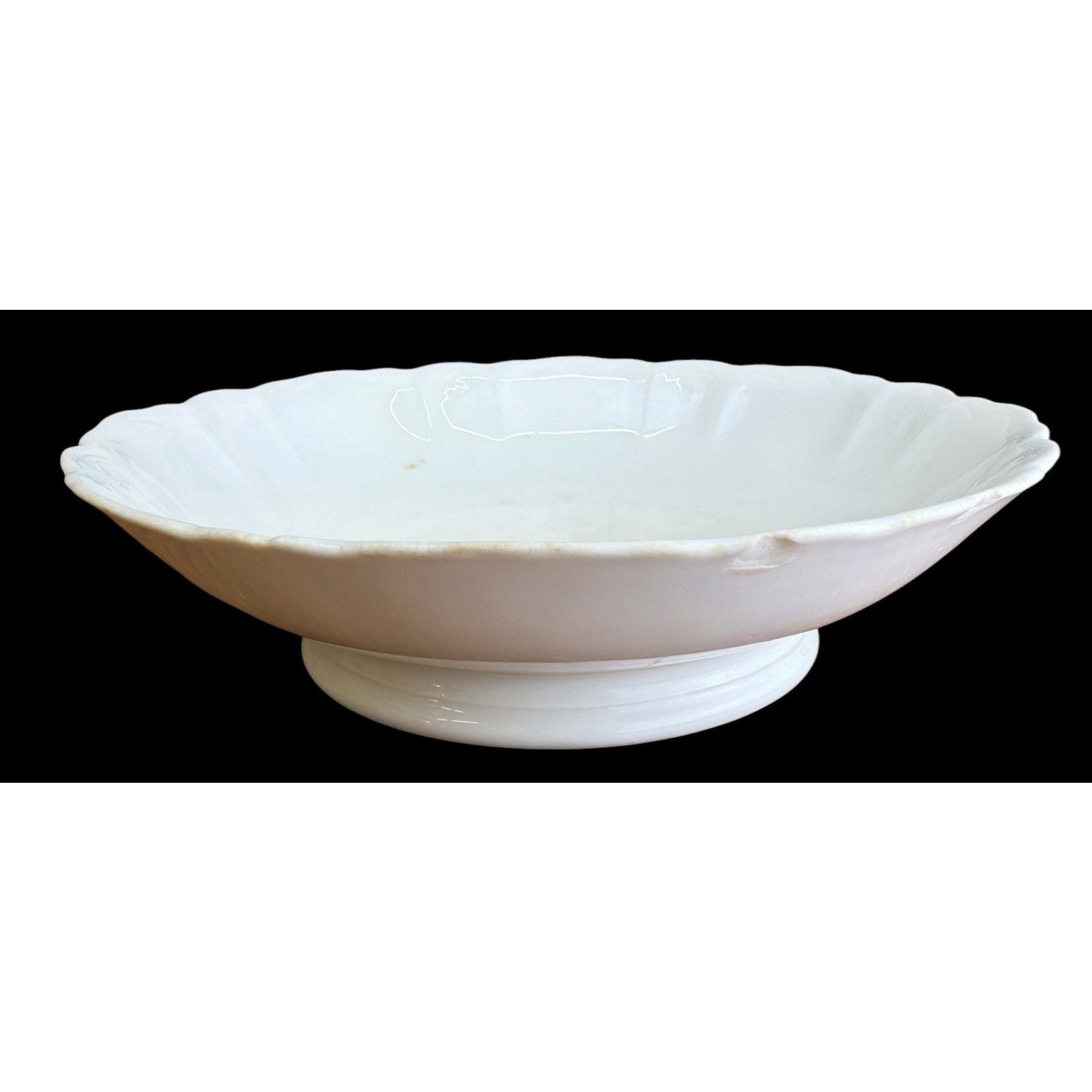 Antique O.P. Co. Syracuse China Ironstone Serving Bowl Chippy White Farmhouse