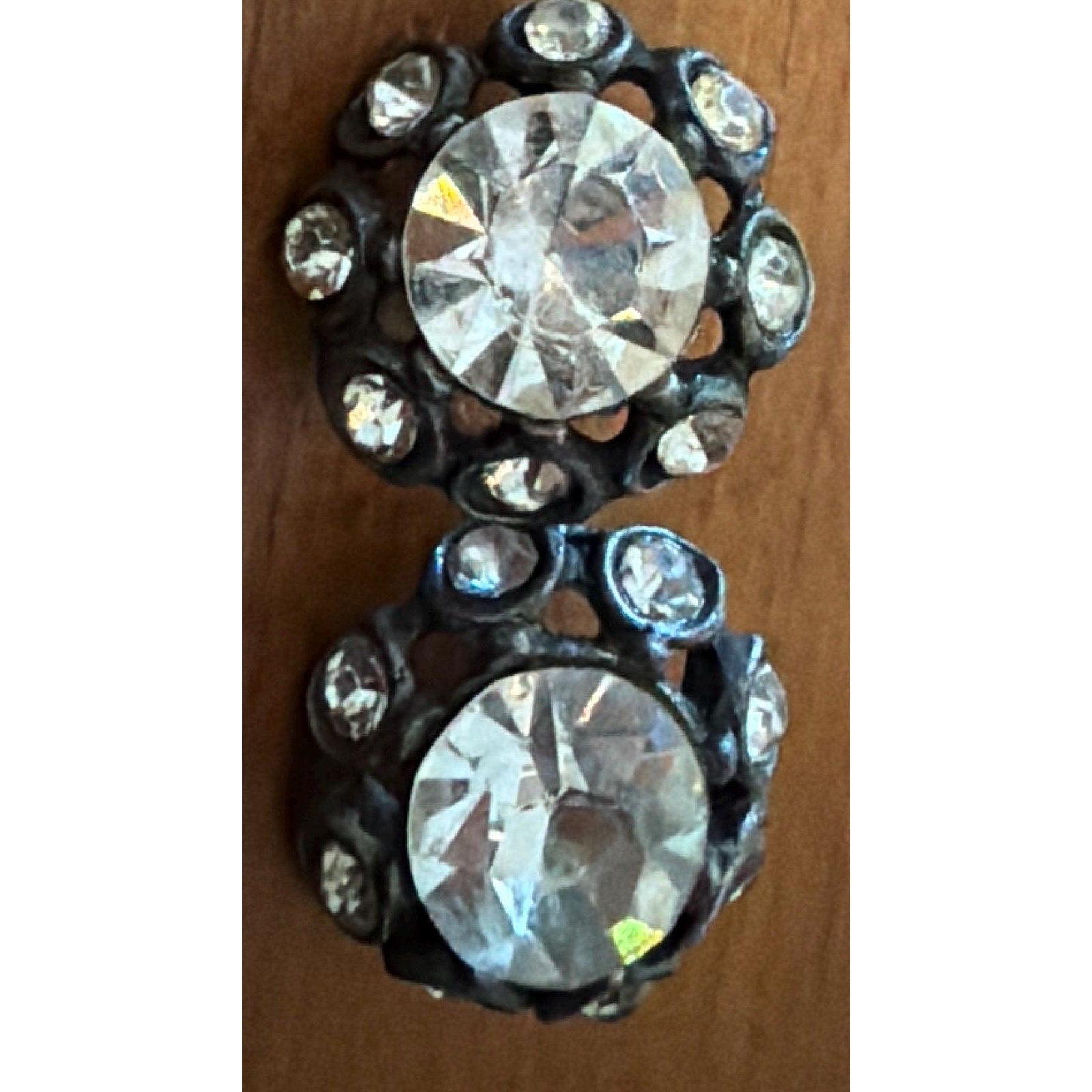 Vintage Rhinestone Buttons Round Cluster Pair Jewelry Supply Upcycle Findings