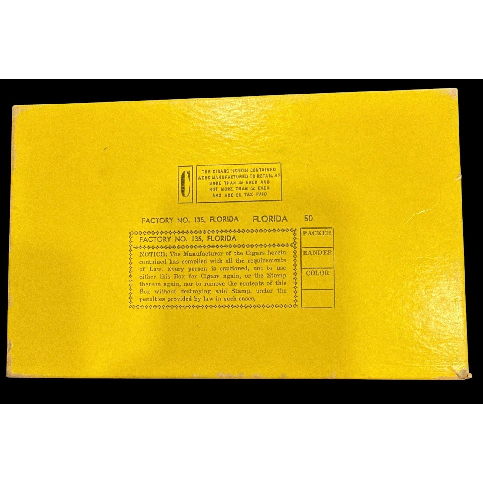 Vintage H&M Banker’s Choice Cigar Box 1896 Yellow Advertising Wood Box