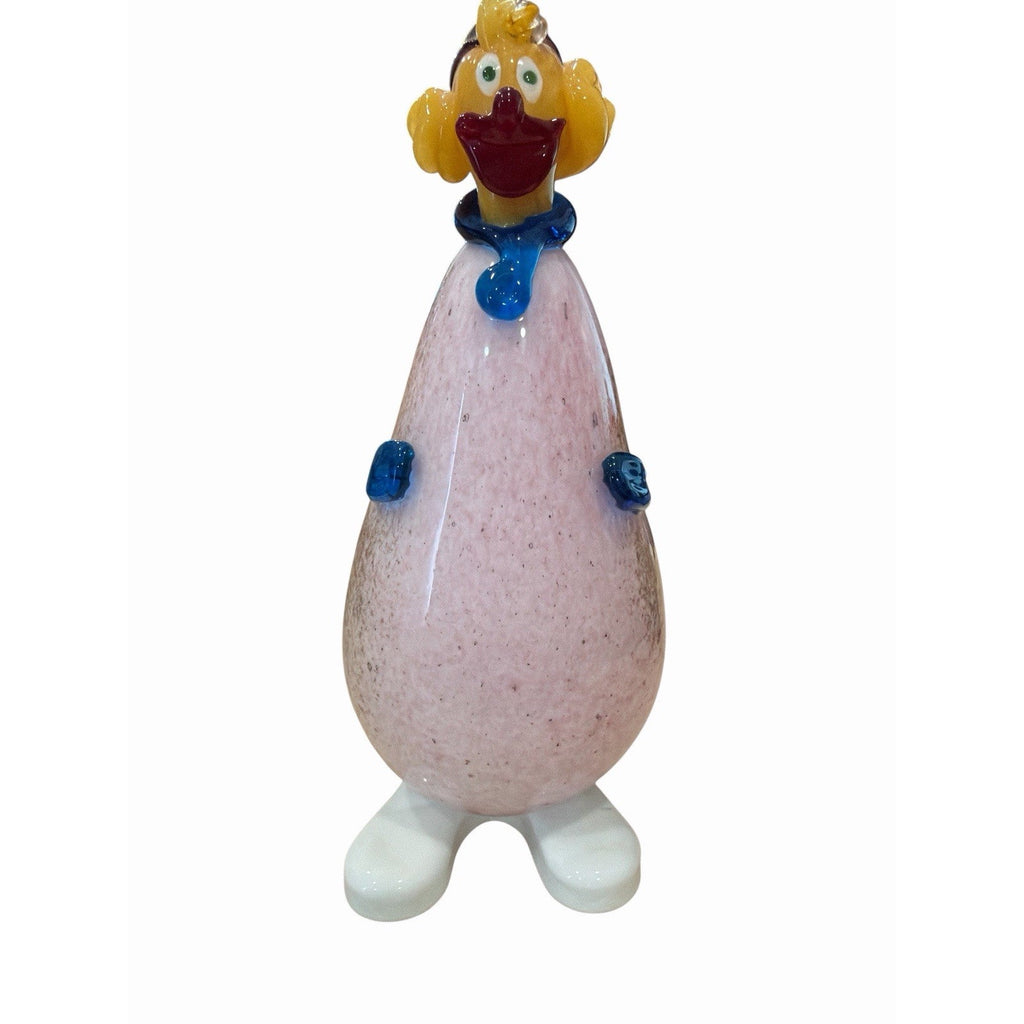 Vintage Italian Art Glass Clown Figurine Pink Blue Original Serouya Label 9.5"
