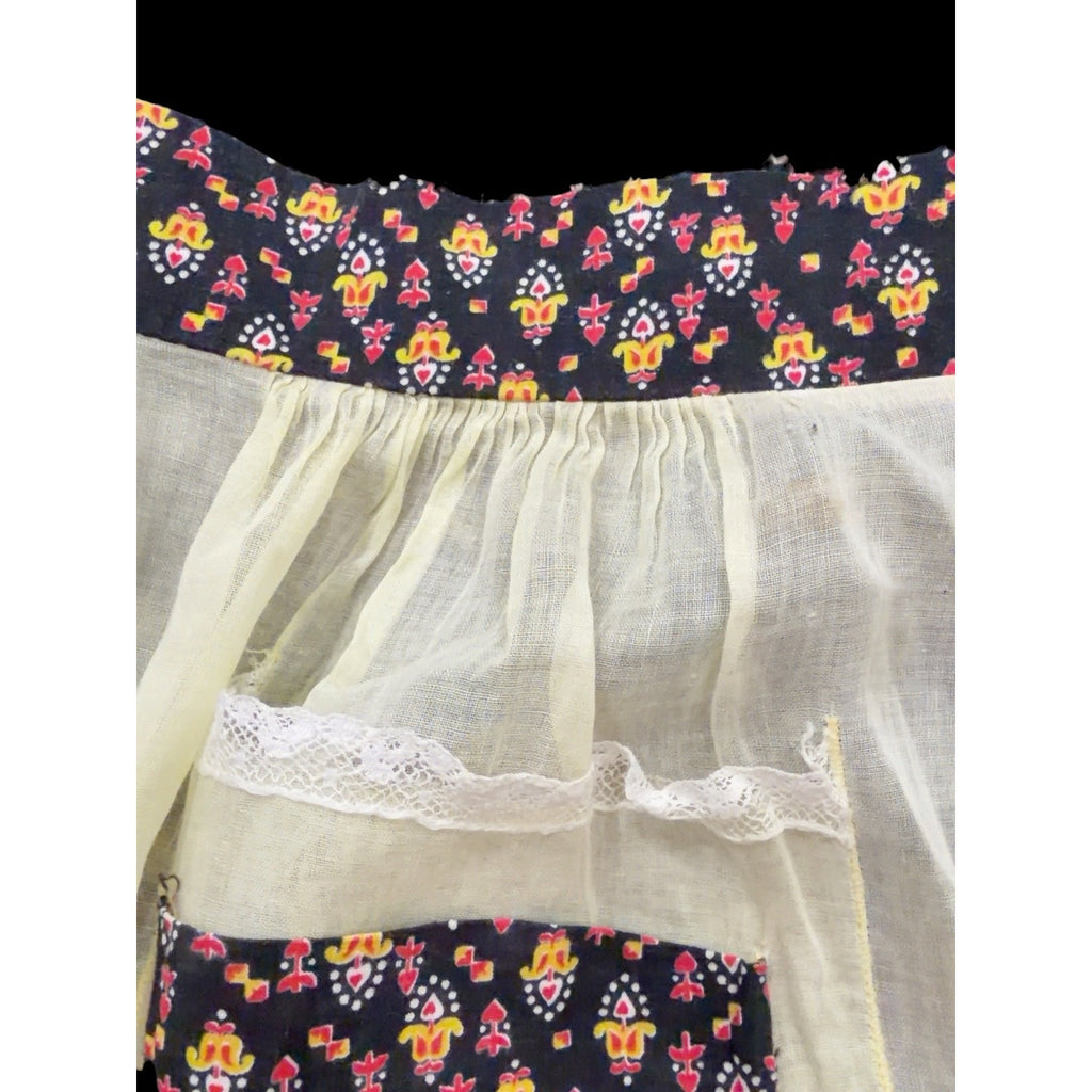 Vintage 1950s Organza Hostess Apron Sheer Floral Half Apron Long Ties – additional view 3
