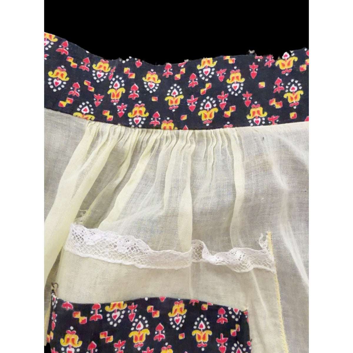 Vintage 1950s Organza Hostess Apron Sheer Floral Half Apron Long Ties – additional view 3