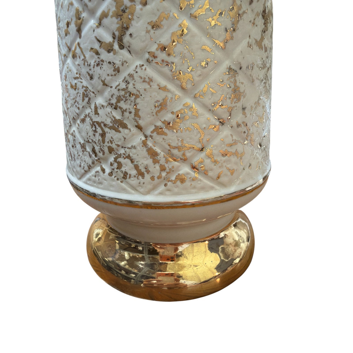 Vintage White and Gold Ceramic Table Lamps Pair Professionally Rewired