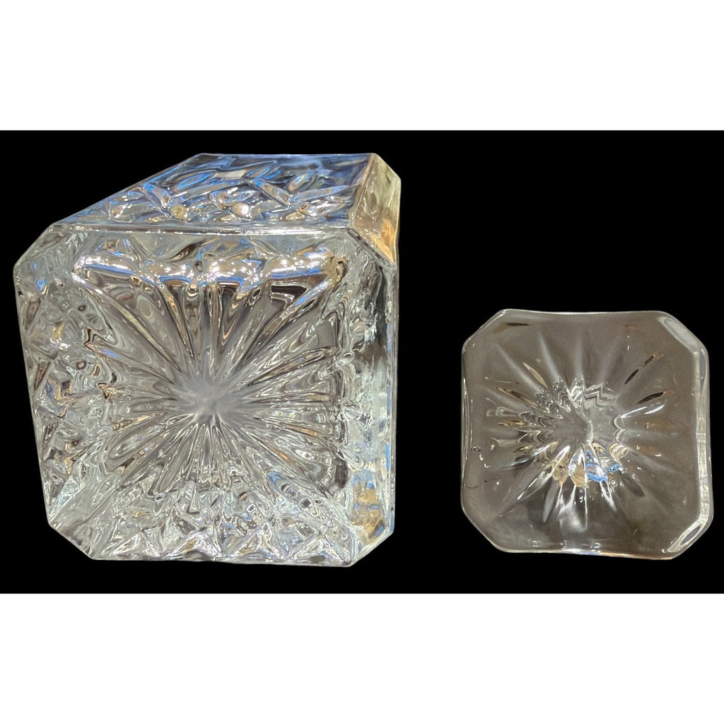 Vintage Heavy Pressed Glass Square Whiskey Decanter Starburst Stopper 9" – additional view 3