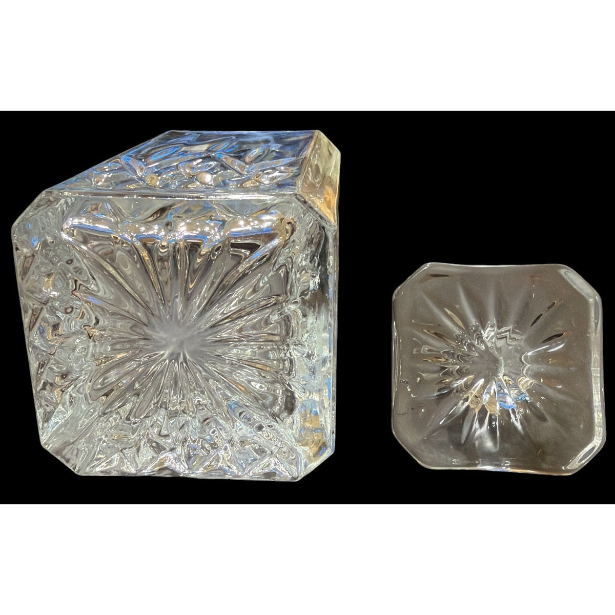 Vintage Heavy Pressed Glass Square Whiskey Decanter Starburst Stopper 9" – additional view 3