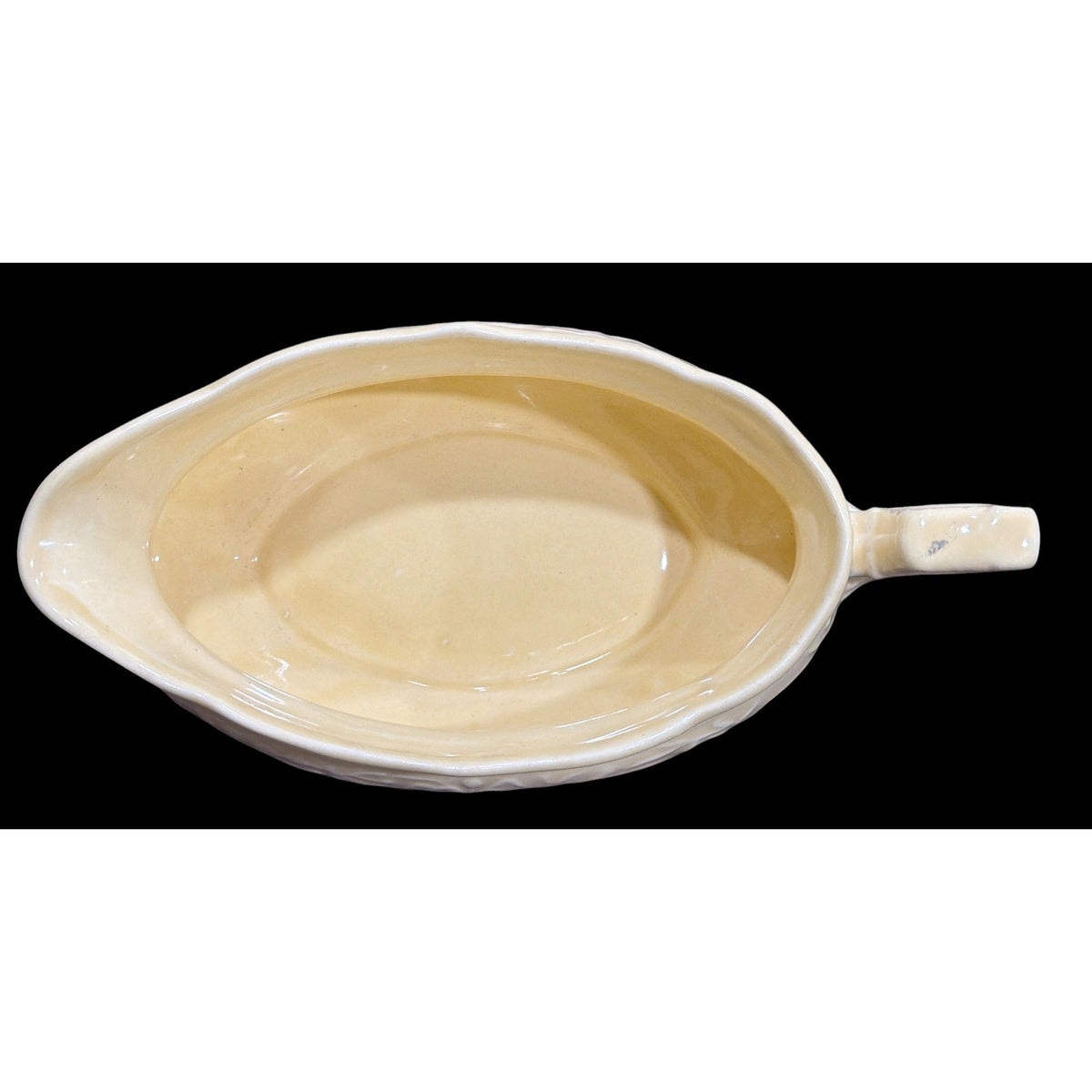 Vintage Yellow USA Pottery Gravy Boat Embossed Ceramic Sauce Pitcher 8 Inch – additional view 3