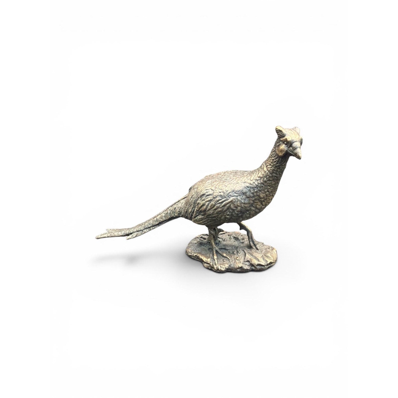 Vintage Bronze Pheasant Figurine, Detailed Wildlife Sculpture, MCM Lodge Decor