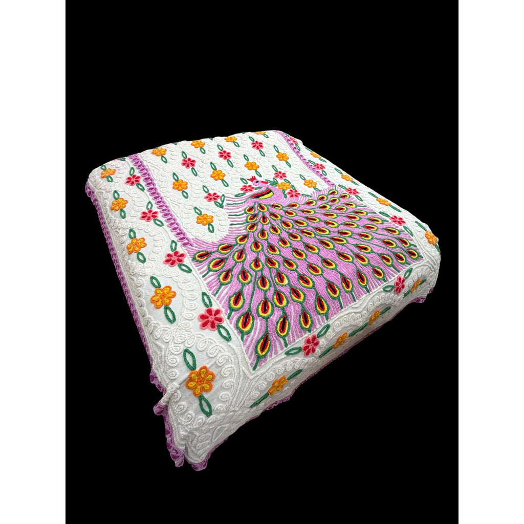 Vintage Peacock Chenille Bedspread Full Double 88 x 100 ** READ **