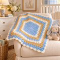 Vintage blue tan and ivory crochet baby blanket, 36 inches square