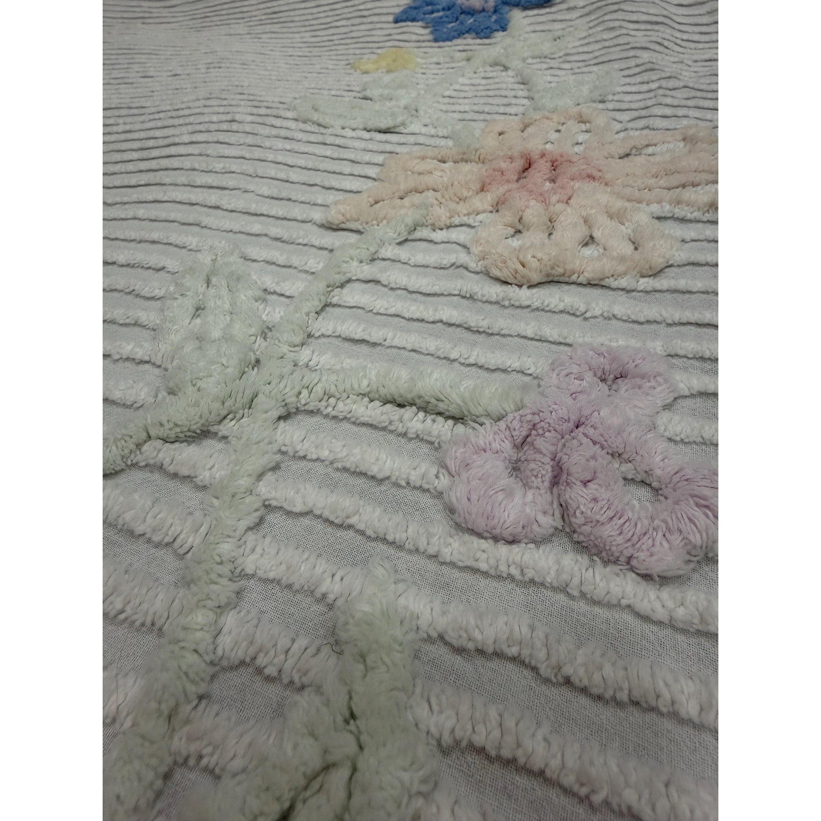 Vintage Queen Chenille Bedspread: Pastel Floral Cotton Cottagecore Bedding
